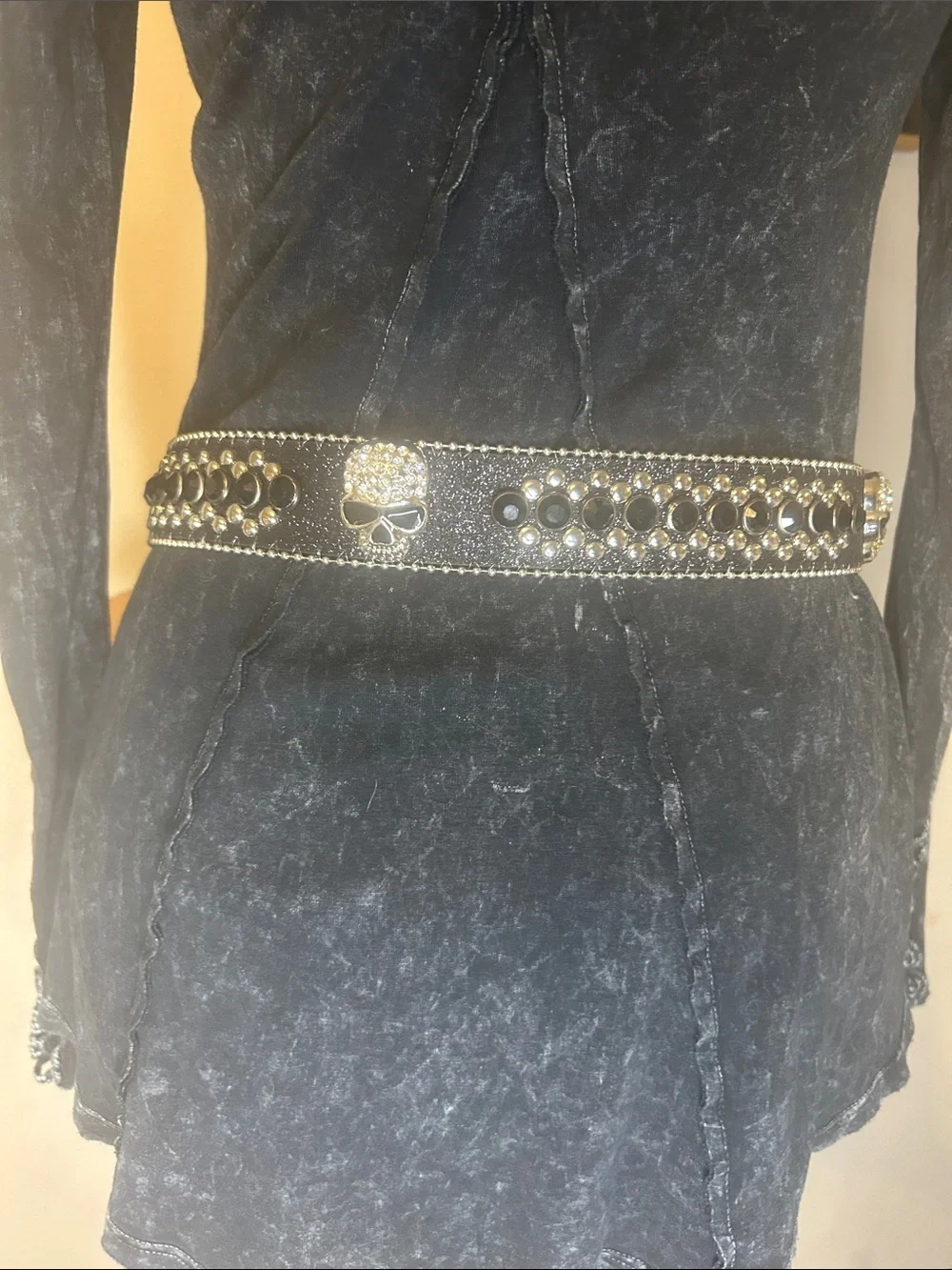 Black /silver Western Rhinestone Belt & necklace Womens Accessory